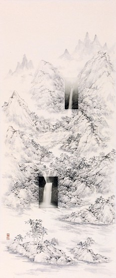 Arnold Chang and Michael Cherney, Landscape with Waterfalls
2016, Photography and ink on Xuan paper