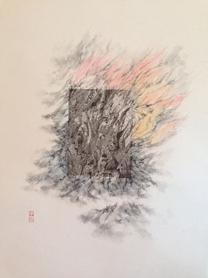 Arnold Chang and Michael Cherney, Mountain Fire
2016, Ink and color on Xuan paper with photographic print