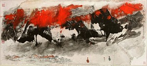 Hou Beiren A Visit to Temple 2015 Ink on Paper 38 x 86 in