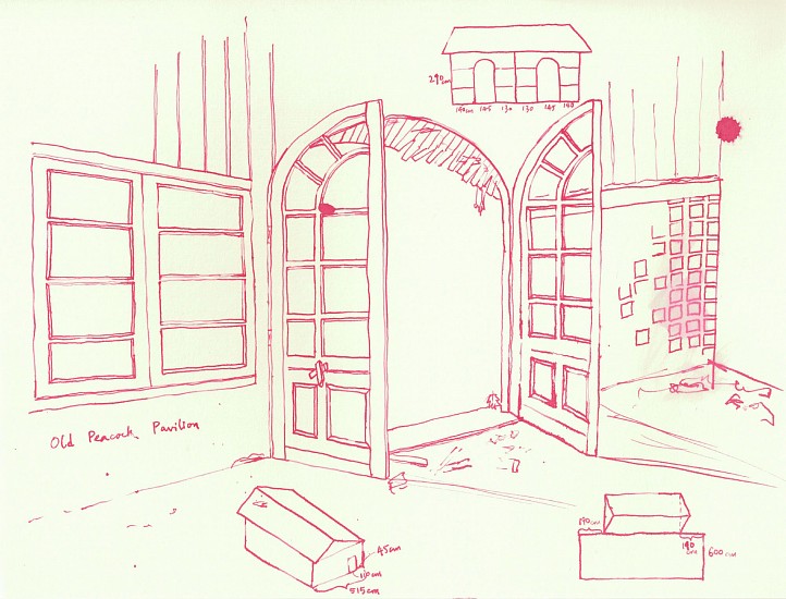Tong Yi Xin, A series of 5 drawings: Old Peacock Pavilion<br />
2018, Ink on Paper