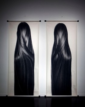 4. twin spirits#1 4ft x 9ft each charcoal on paper on scrolls