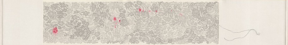 Xu Hualing, The Picture on Silk 10, 2016
2016, Ink and Color on Silk, red pition, niddle, thread