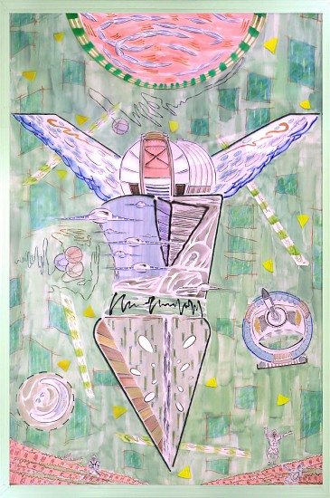 He Kunlin, New New Angel
2020, acrylic and ink drawing on three different layers: aluminum, mylar and acrylic sheet, with frame